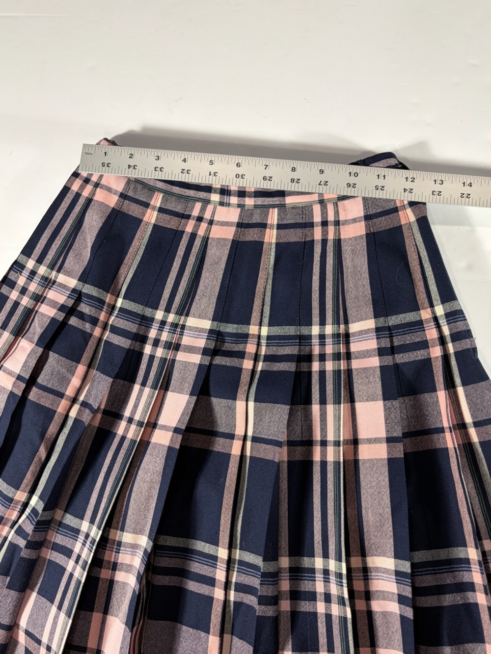 Pendleton Vintage Wool Plaid Pleated Midi Skirt Pink Navy Petite Size 6 - Picture 6 of 6